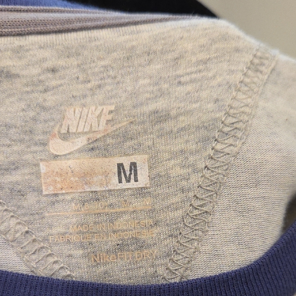 Nike DRY FIT Fitted Blue and Gray Short Sleeve Ringer Tee - Picture 2 of 3